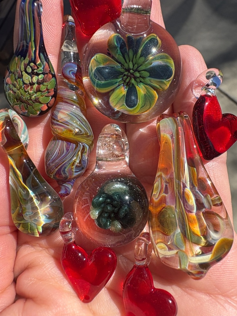 Borosilicate handmade glass pendant lot boro hippie bundle flower swirl candy